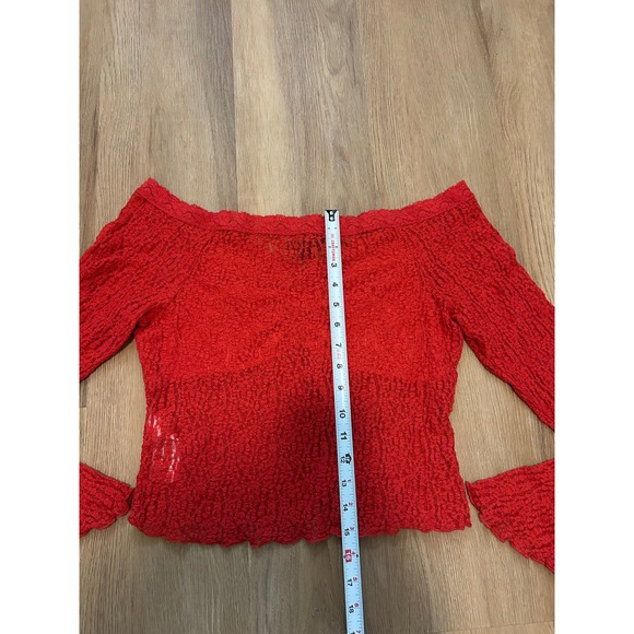 Red Lace Off Shoulder Flare Sleeve Top Y2K Whimsigoth Large orange Fairycore - Picture 6 of 7